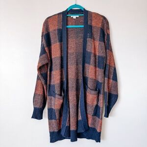 American Eagle Rust Plaid Soft Knit Open Front Cardigan Size XS